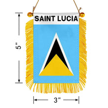 Fyon Saint Lucia Flag Mini Car Rearview Mirror Flag Banner - 2PC