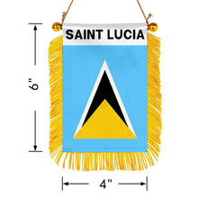 Fyon Saint Lucia Flag Mini Car Rearview Mirror Flag Banner - 2PC