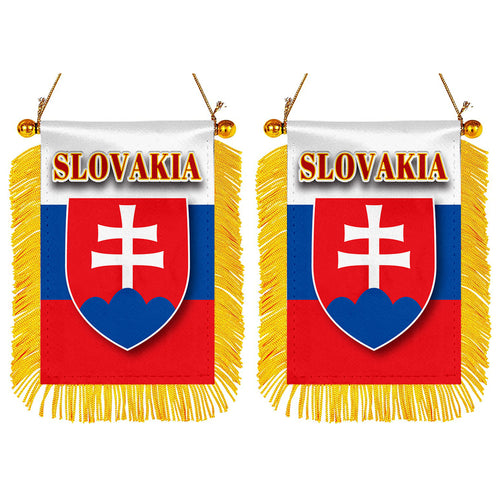 Slovakia Flag Mini Car Rearview Mirror Flag Banner - 2PC