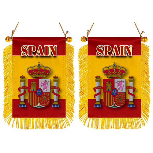 Spain Flag Mini Car Rearview Mirror Flag Banner - 2PC