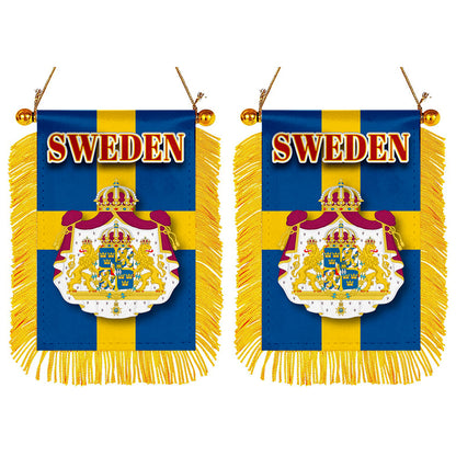 Sweden Flag Mini Car Rearview Mirror Flag Banner - 2PC