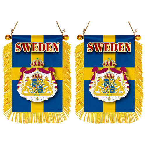 Sweden Flag Mini Car Rearview Mirror Flag Banner - 2PC