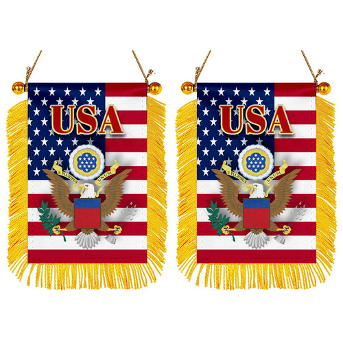 USA Flag Mini Car Rearview Mirror Flag Banner - 2PC