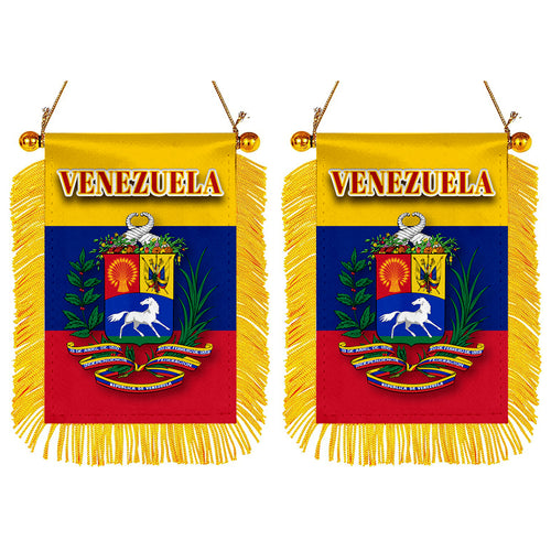 Venezuela Flag Mini Car Rearview Mirror Flag Banner - 2PC