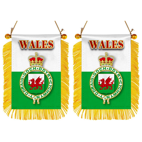 Wales Flag Mini Car Rearview Mirror Flag Banner - 2PC