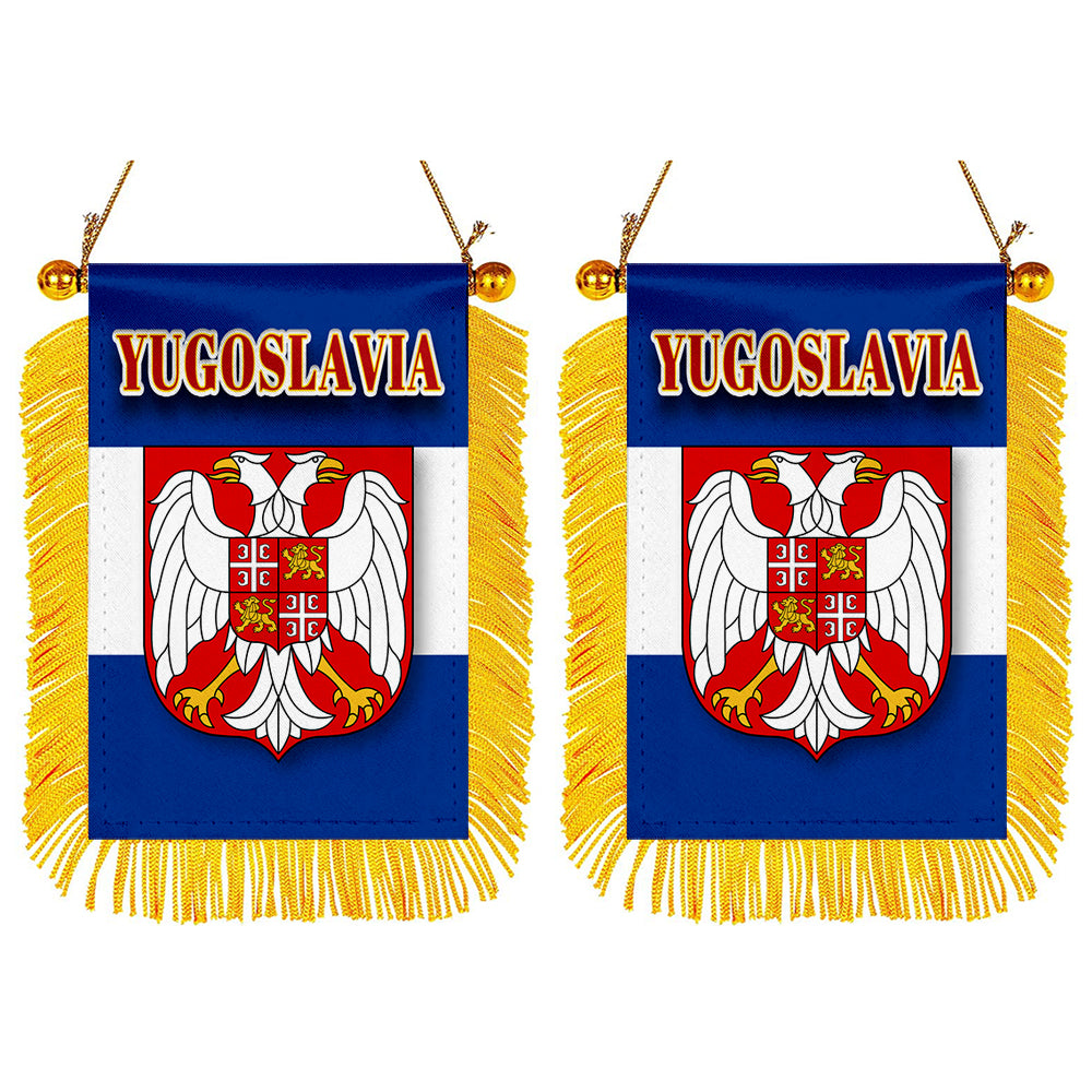 Yugoslavia Flag Mini Car Rearview Mirror Flag Banner - 2PC