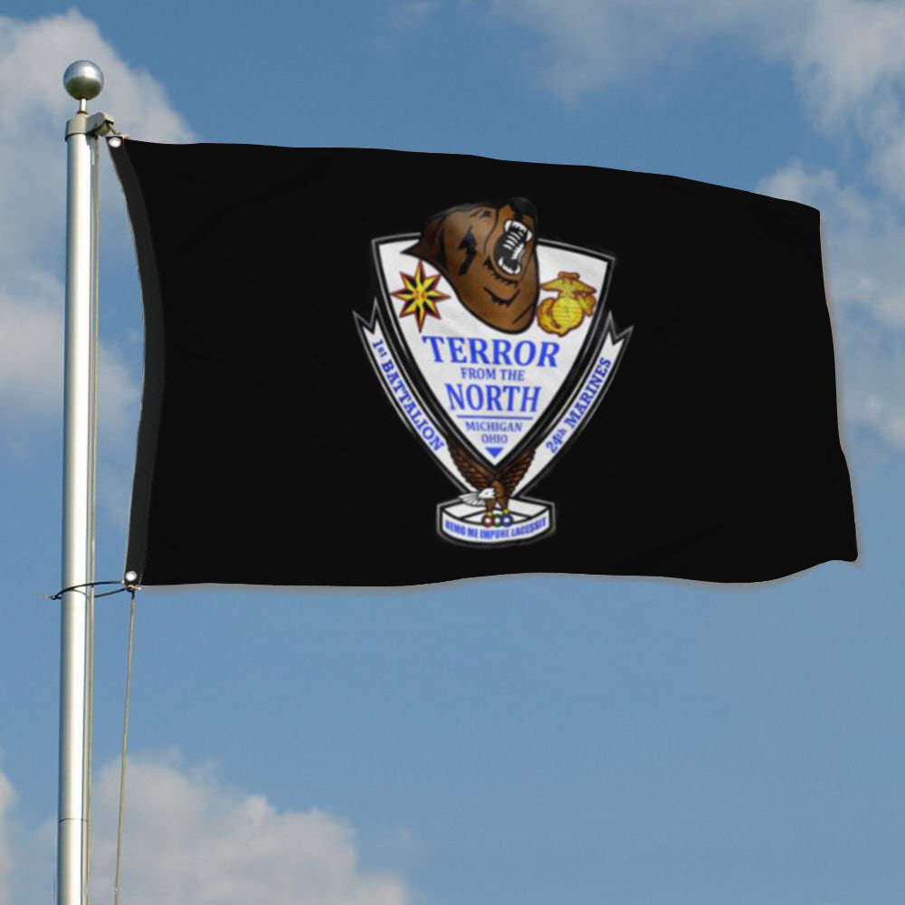 Fyon 1ST Battalion 24TH Marines Black Flag Indoor and outdoor banner