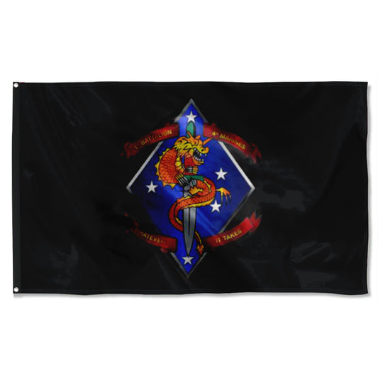 Fyon 1ST Battalion 4TH Marines Black Flag Indoor and outdoor banner
