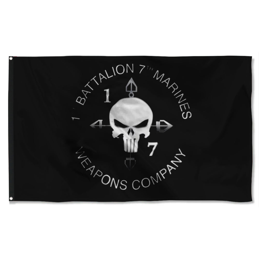 Fyon 1ST Bn 7TH Marines Weapons Co Black Flag Indoor and outdoor banner