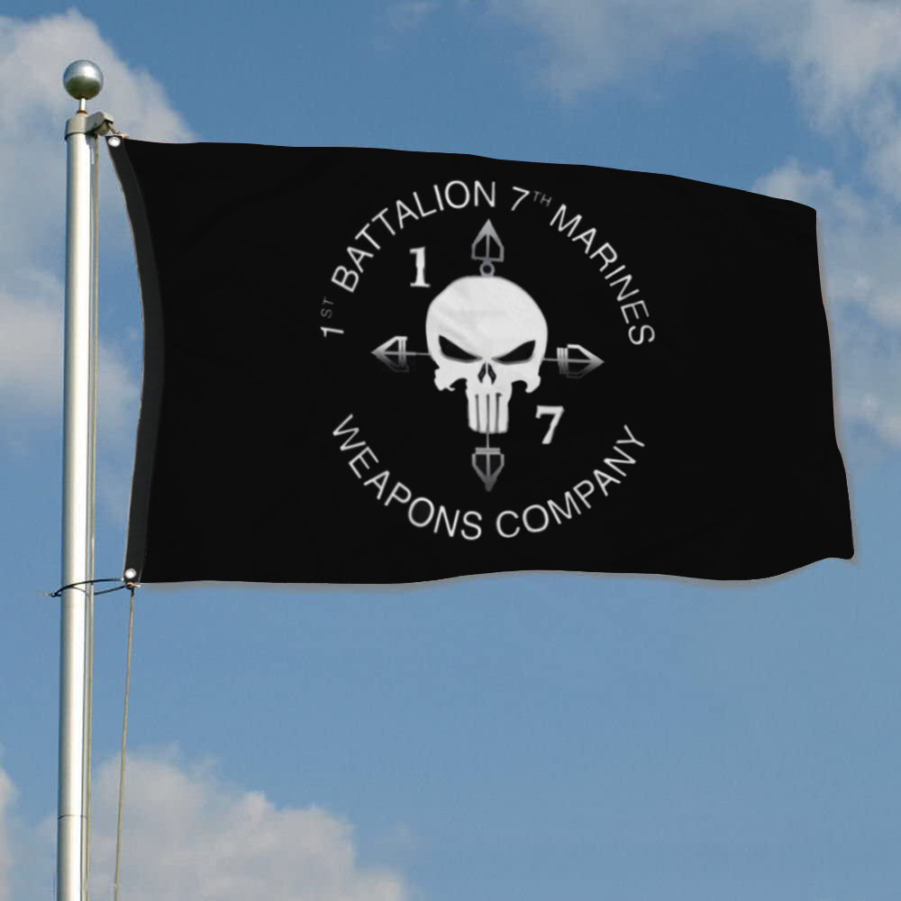 Fyon 1ST Bn 7TH Marines Weapons Co Black Flag Indoor and outdoor banner