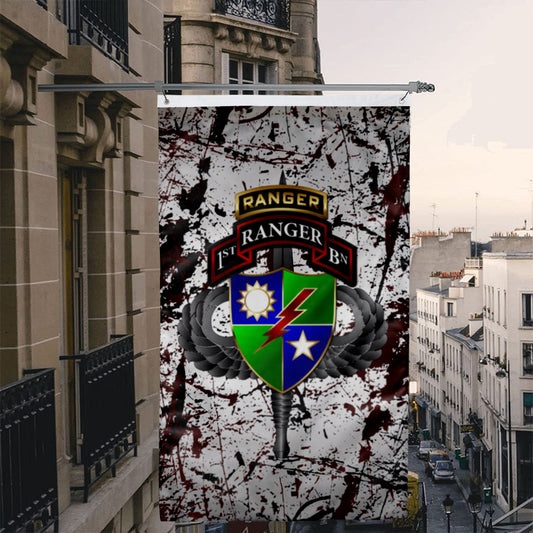 Fyon 1ST Ranger Battalion Tabbed Splatter Flag Indoor and outdoor banner