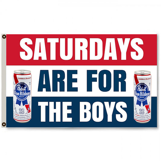 Fyon Saturdays are for the Boys Blue Ribbon Beer Flag Banner Man Cave 3x5ft