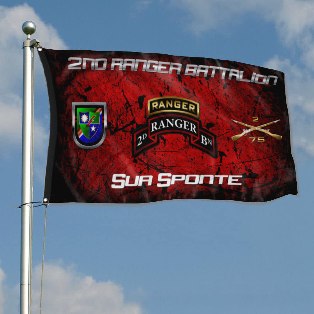 Fyon 2ND Ranger Battalion Tabbed Sponte Flag Indoor and outdoor banner