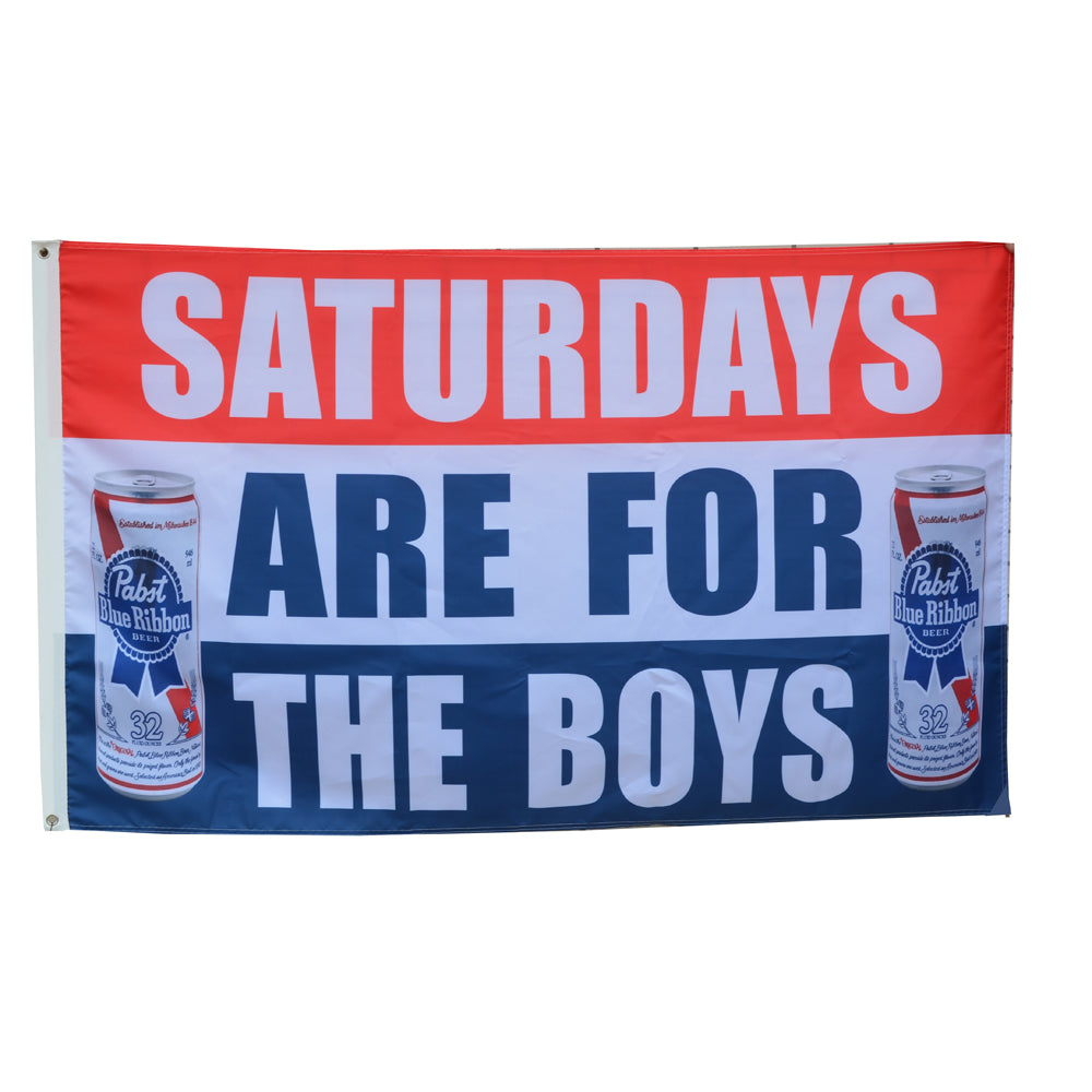 Fyon Saturdays are for the Boys Blue Ribbon Beer Flag Banner Man Cave 3x5ft