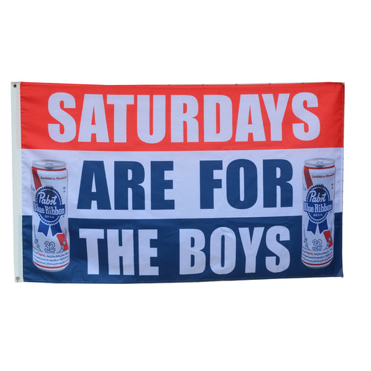 Fyon Saturdays are for the Boys Blue Ribbon Beer Flag Banner Man Cave 3x5ft