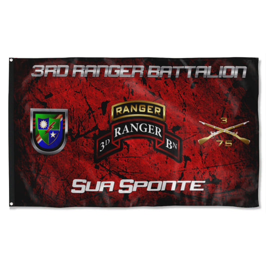 Fyon 3RD Ranger Battalion Tabbed Sua Sponte Flag Indoor and outdoor banner