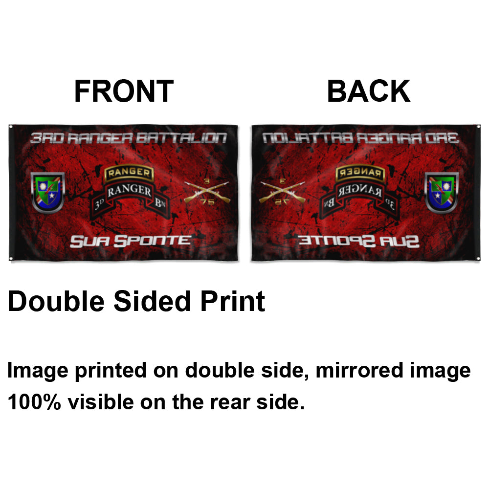 Fyon 3RD Ranger Battalion Tabbed Sua Sponte Flag Indoor and outdoor banner