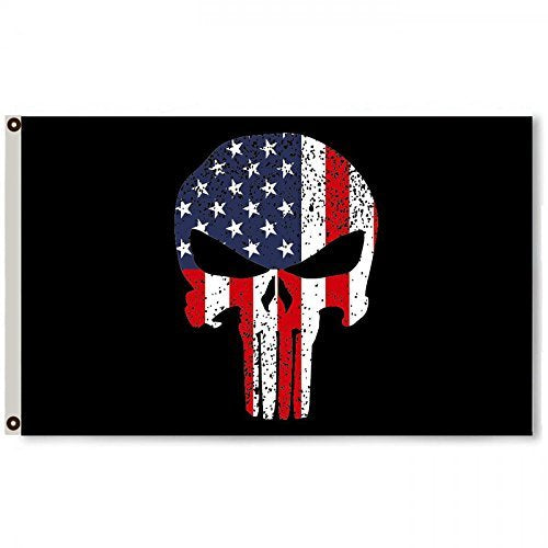 Fyon No Shoes Nation Flag Banner WhitePunisher Skull USA Flag Banner