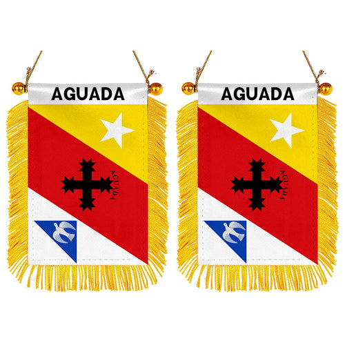 Aguada, Puerto Rico Flag Mini Car Rearview Mirror Flag Banner - 2PC