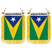 Aguas Buenas, Puerto Rico Flag Mini Car Rearview Mirror Flag Banner - 2PC