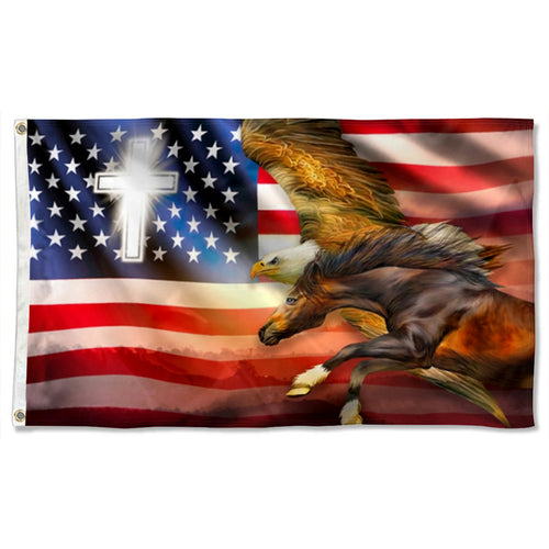 Fyon American Eagle Horse Patriot God Jesus Flag 41306 Indoor and outdoor banner