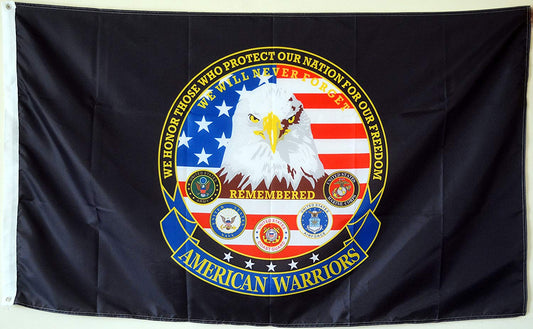 Fyon American Warriors We Support Our Troops Branches Black Flag Banner
