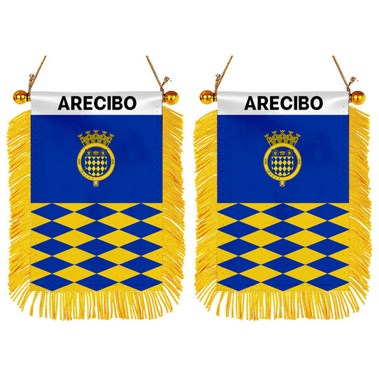 Arecibo, Puerto Rico Flag Mini Car Rearview Mirror Flag Banner - 2PC