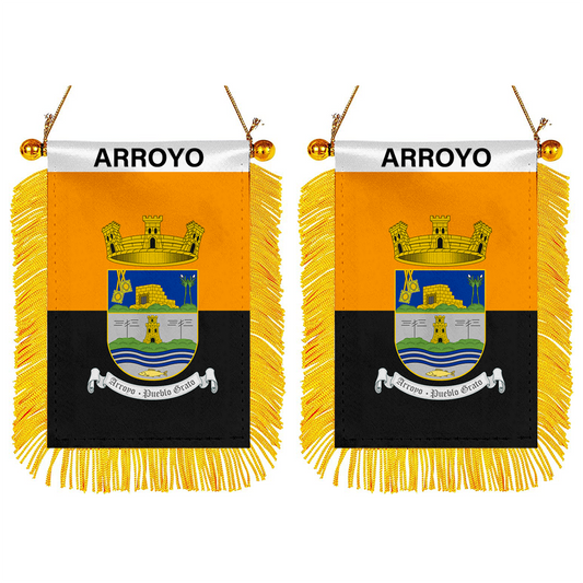 Arroyo, Puerto Rico Flag Mini Car Rearview Mirror Flag Banner - 2PC