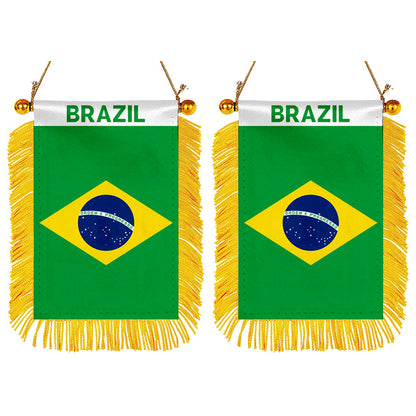 Brazil Mini Car Rearview Mirror Flag Banner - 2PC