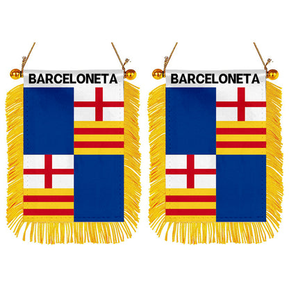 Barceloneta, Puerto Rico Flag Mini Car Rearview Mirror Flag Banner - 2PC