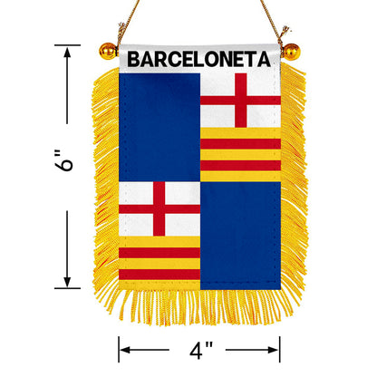 Barceloneta, Puerto Rico Flag Mini Car Rearview Mirror Flag Banner - 2PC