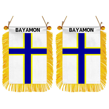 Bayamón, Puerto Rico Flag Mini Car Rearview Mirror Flag Banner - 2PC