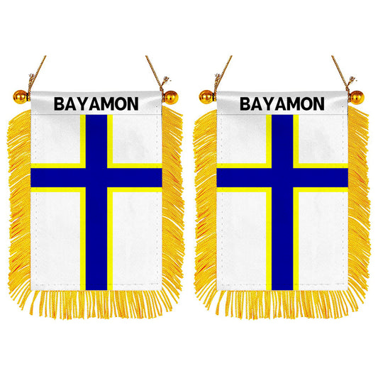 Bayamón, Puerto Rico Flag Mini Car Rearview Mirror Flag Banner - 2PC