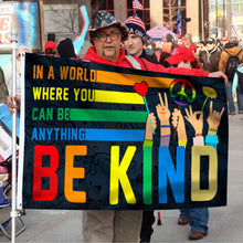 Fyon Be Kind Hippie Sign Language In A World Where You Can Be Anything Be Kind Flower Flag 41562  Indoor and Outdoor Banner