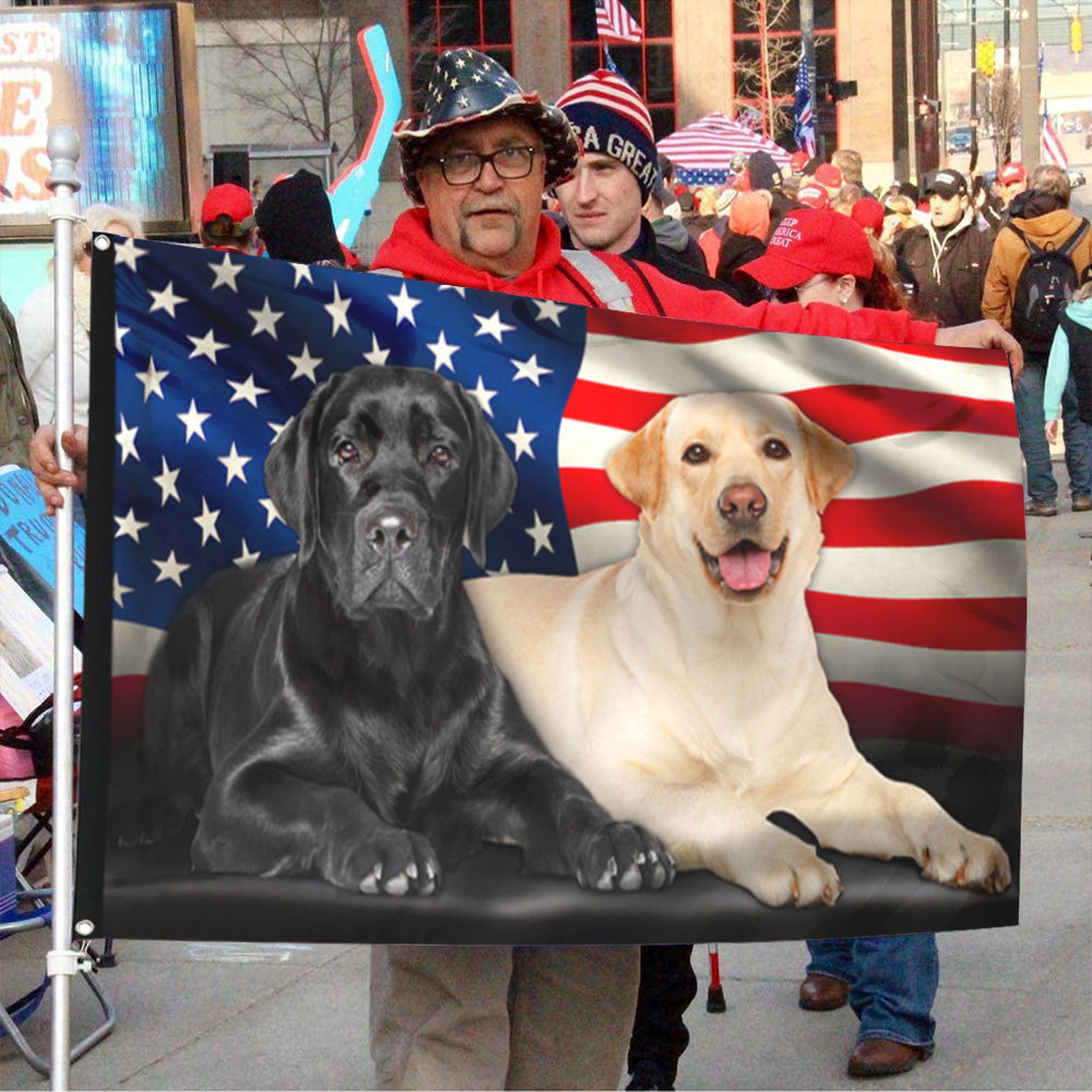 Fyon Black Lab And Yellow Lab Labrador Retriever American Flag 41404  Indoor and outdoor banner