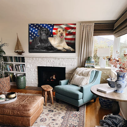 Fyon Black Lab And Yellow Lab Labrador Retriever American Flag 41404  Indoor and outdoor banner