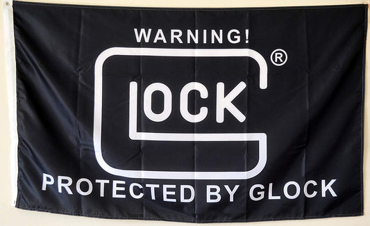 Black Glock Flag Banner Firearms Warning Protected