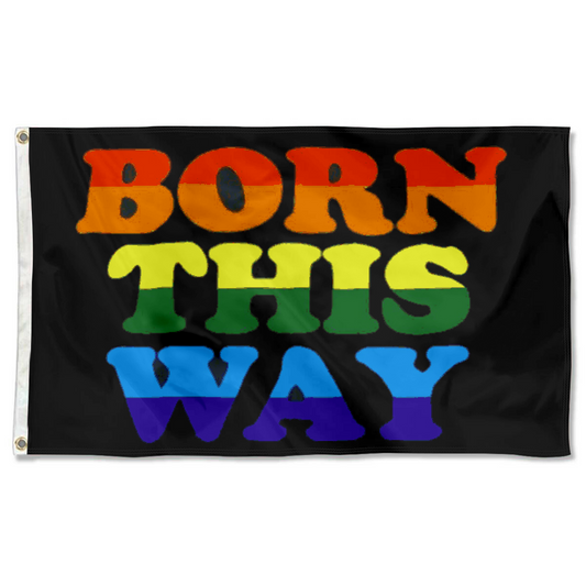 Fyon Born This Way Rainbow Pride Flag Indoor and outdoor banner