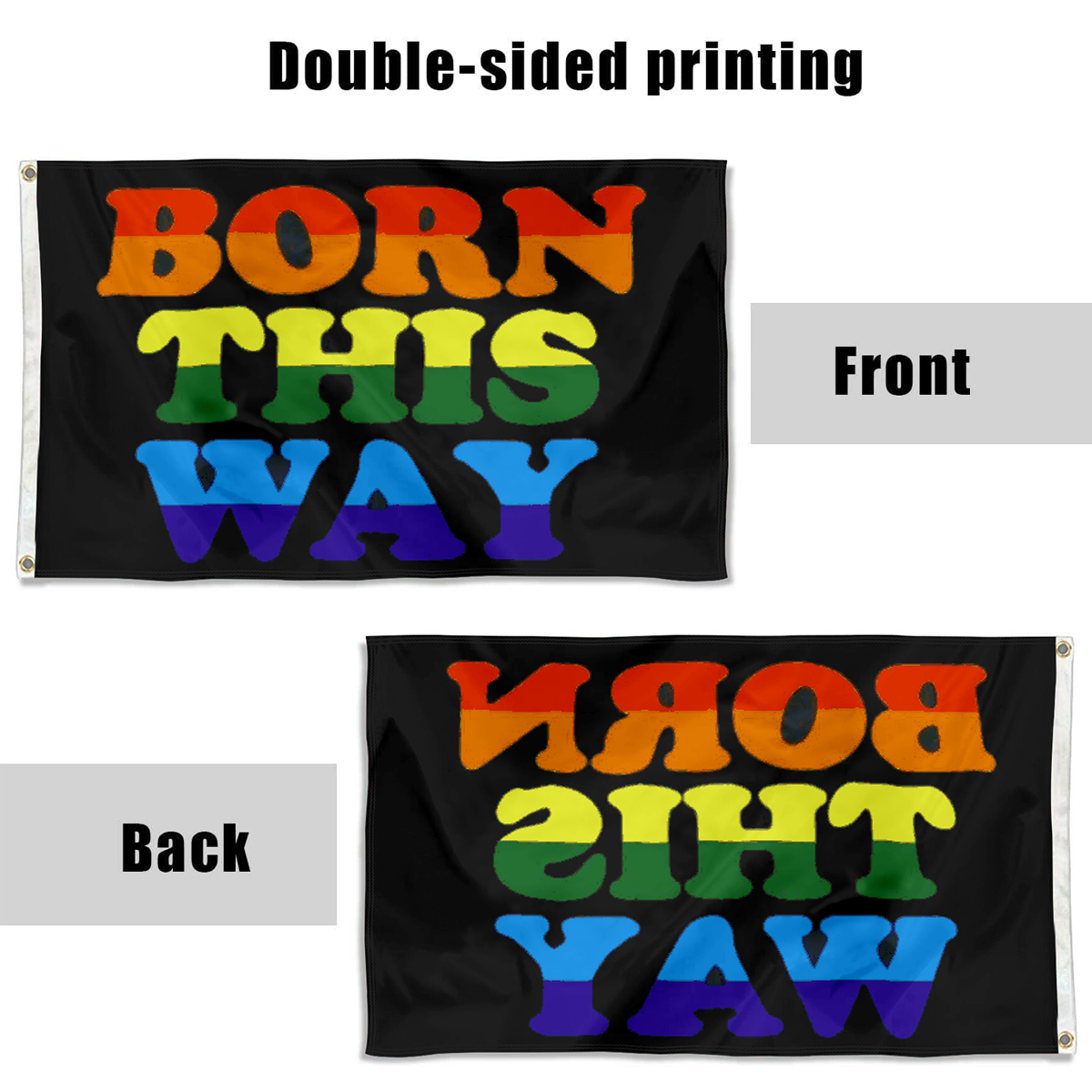 Fyon Born This Way Rainbow Pride Flag Indoor and outdoor banner