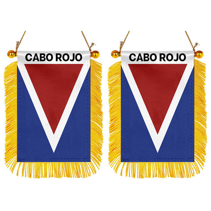 Cabo Rojo, Puerto Rico Flag  Mini Car Rearview Mirror Flag Banner - 2PC