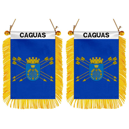 Caguas, Puerto Rico Flag  Mini Car Rearview Mirror Flag Banner - 2PC