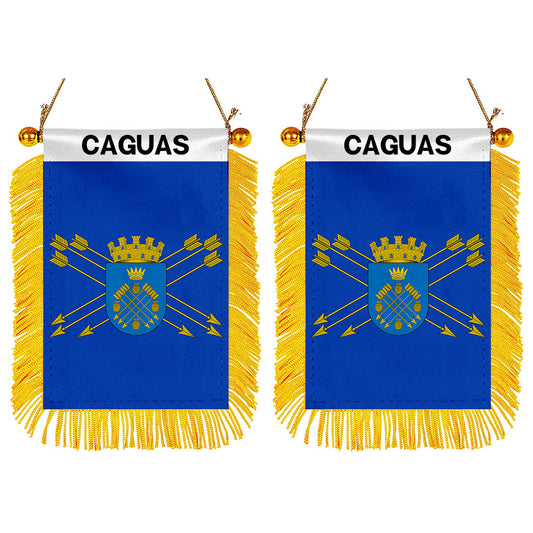 Caguas, Puerto Rico Flag  Mini Car Rearview Mirror Flag Banner - 2PC