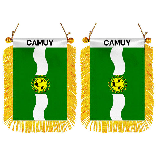 Camuy, Puerto Rico Flag   Mini Car Rearview Mirror Flag Banner - 2PC