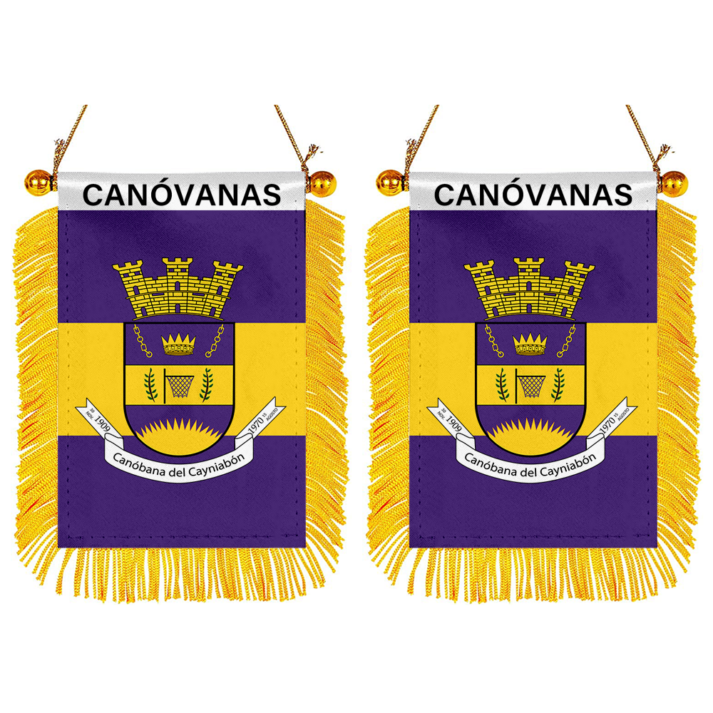 Canóvanas, Puerto Rico Flag  Mini Car Rearview Mirror Flag Banner - 2PC