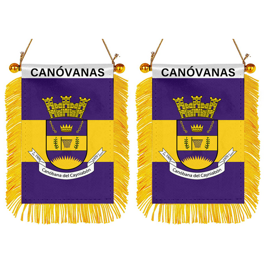 Canóvanas, Puerto Rico Flag  Mini Car Rearview Mirror Flag Banner - 2PC