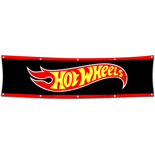 Fyon Car Games Toys Garage shop Decor Banner Works for Hot Wheels Flag Black 2x8 Feet