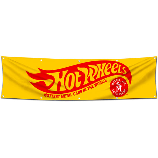 Fyon Car Games Toys Garage shop Decor Banner Works for Hot Wheels Flag Yellow 2x8 Feet