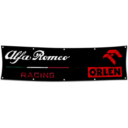 Fyon Car Motor Garage Shop Banner Works for Alfa Romeo Racing F1 Team Flag Black 2x8 Feet