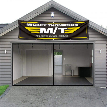 Fyon Car Motor Garage Shop Tires Wheels Banner Works for Mickey Thompson Flag 2x8 Feet