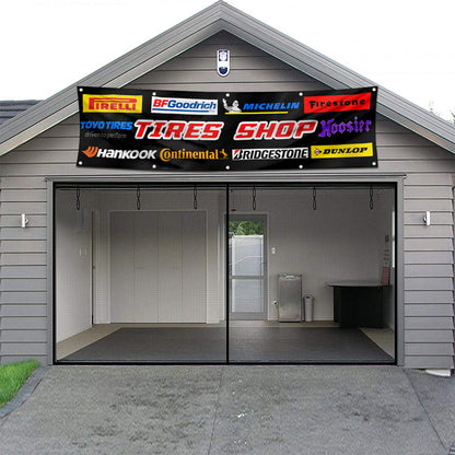 Fyon Car Motor Garage Tires Shop Decor Banner Flag Black 2x8 Feet